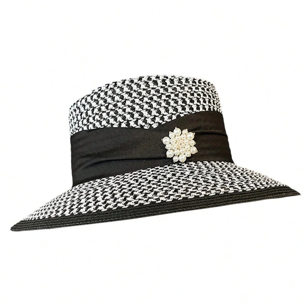 🆕 Straw Wide Brim Flat Top Hat - Picture 3 of 4